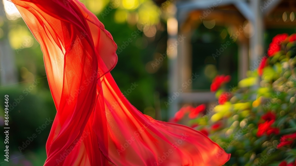 Aufkleber the playfulness of a bright red fabric fluttering in front of the garden gazebo adding a pop of colo
