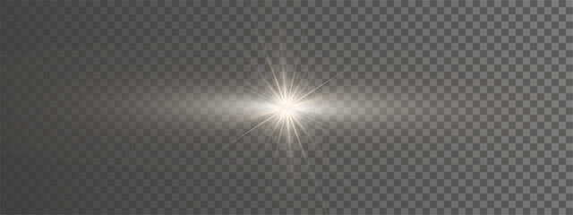 Realistic vector illustration of light effects on black background including sparkling stars, twinkling and flashing lights on transparent background.