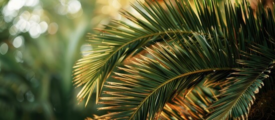 A close-up shot of a palm tree emphasizing the right side with expansive copy space image to the left.