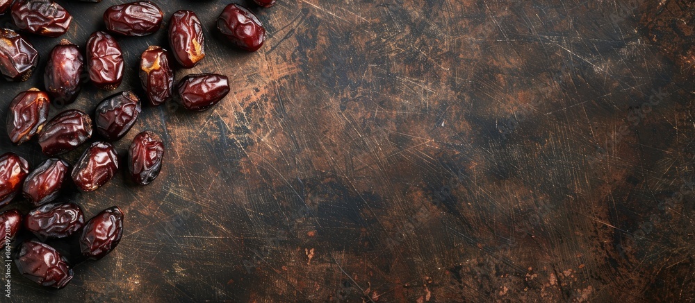 Aufkleber a top-view image of delicious and nutritious dried date fruit offers copy space for text on a rustic