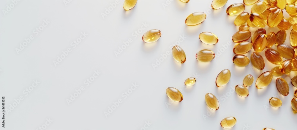 Poster a white background displaying fish oil capsules with space for text or additional imagery.