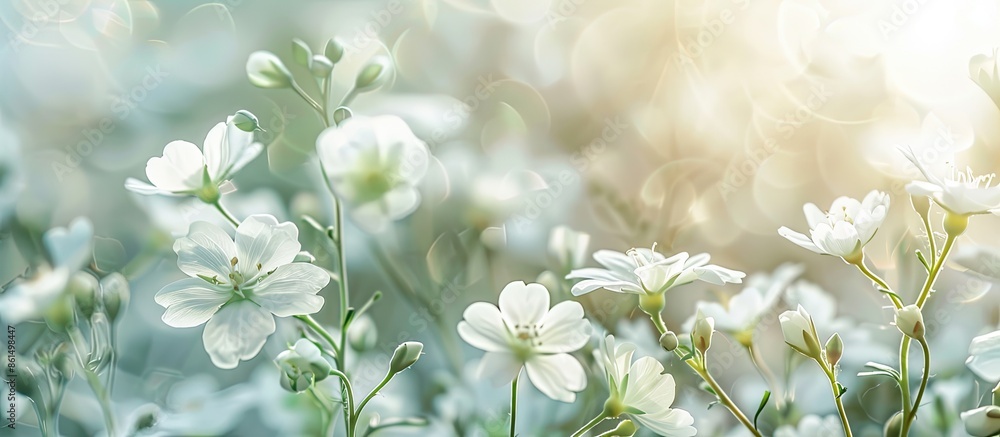 Aufkleber a serene display of white flowers at the image's top, surrounded by a soft bokeh effect, leaving cop