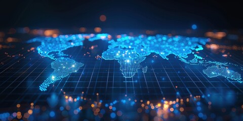 Obraz premium Digital World Map with Glowing Points