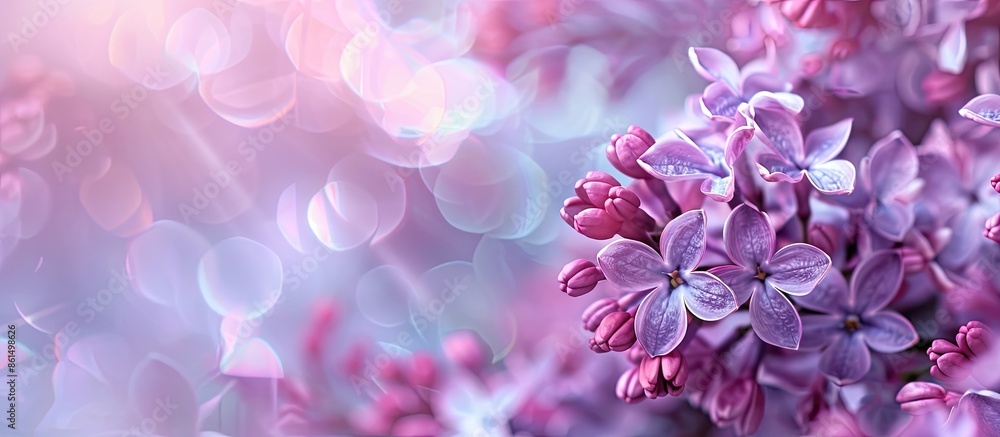 Poster a beautiful photo of lilac flowers in spring with an empty space to add text or graphics, known as a