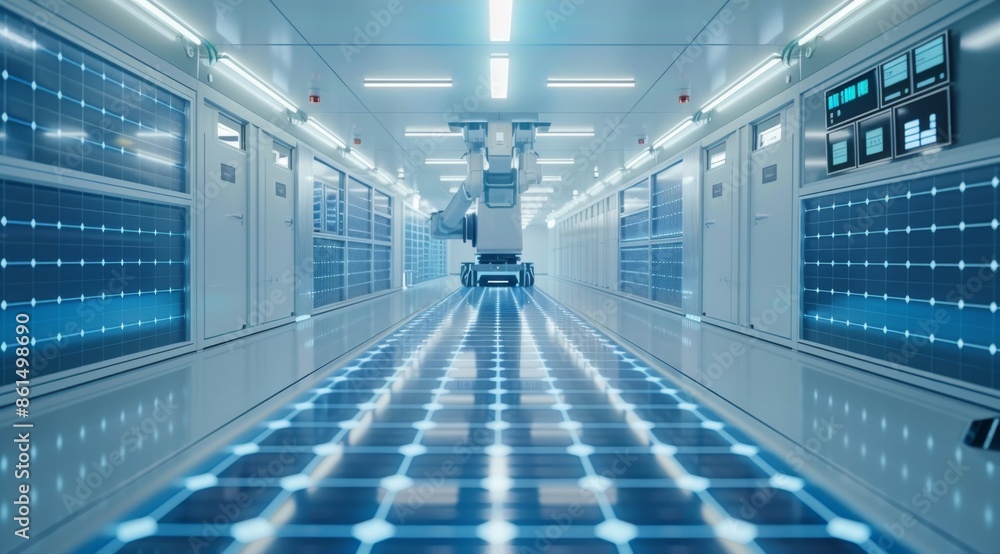 Poster futuristic robotic arm in a high-tech laboratory with advanced technology