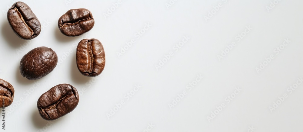 Poster a white background displays three light-roasted coffee beans with copy space on the left for text or