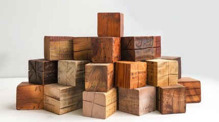 Artistic display of wooden blocks arranged in clusters of 3-5, allowing for easy customization with handwritten or printed text across the wooden surfaces.