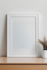 Mockup of a frame in ISO A paper sizes on a table with modern interior design.