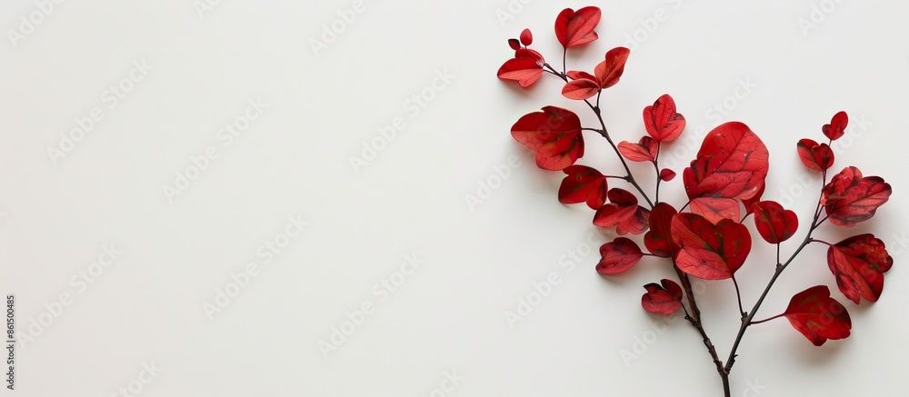 Poster a red heart-shaped plant on a plain white backdrop with space for text, perfect for a valentine or n