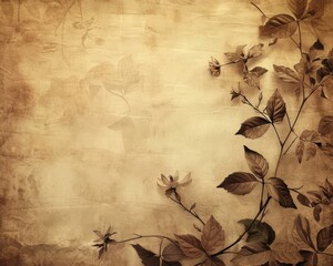 Naklejka premium Vintage aged paper background with scattered autumn leaves