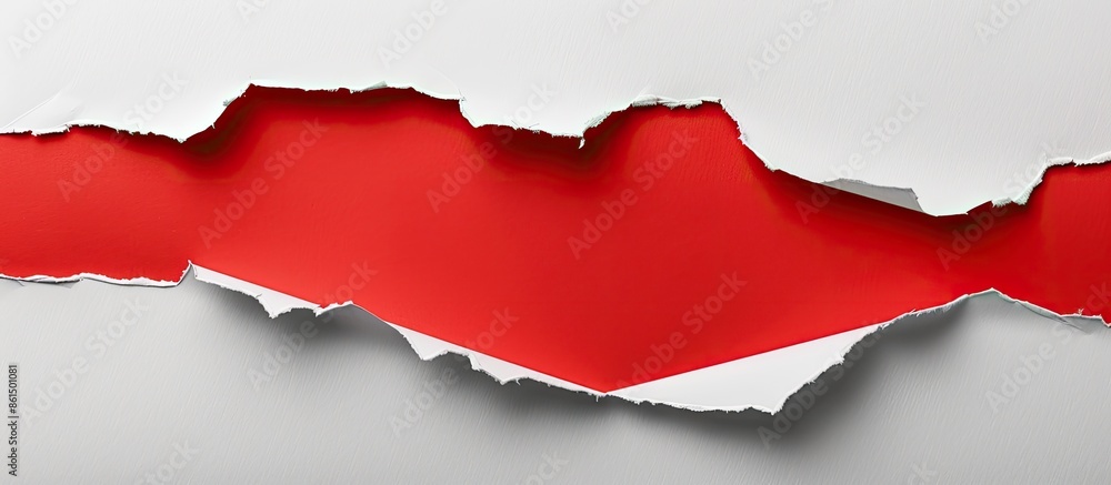 Poster a white paper with torn edges exposing a red background and a central copy space image.