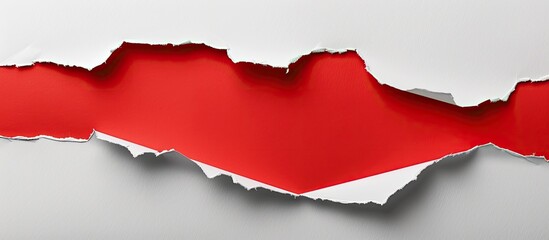 A white paper with torn edges exposing a red background and a central copy space image.