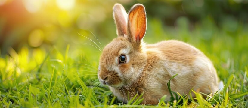 A lovely young brown rabbit seen in the park, with space for text or images. image with copy space