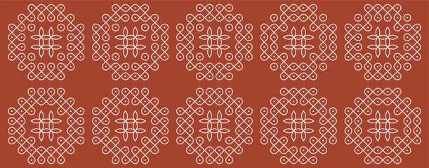 Set of Indian folk art pulli kolam. editable home decor patterns.