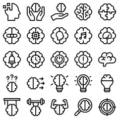 Brain and Symbol Line Icon Set 3, Vector Illustrations