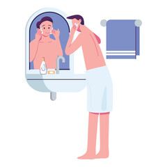 man is washing face flat style illustration vector design