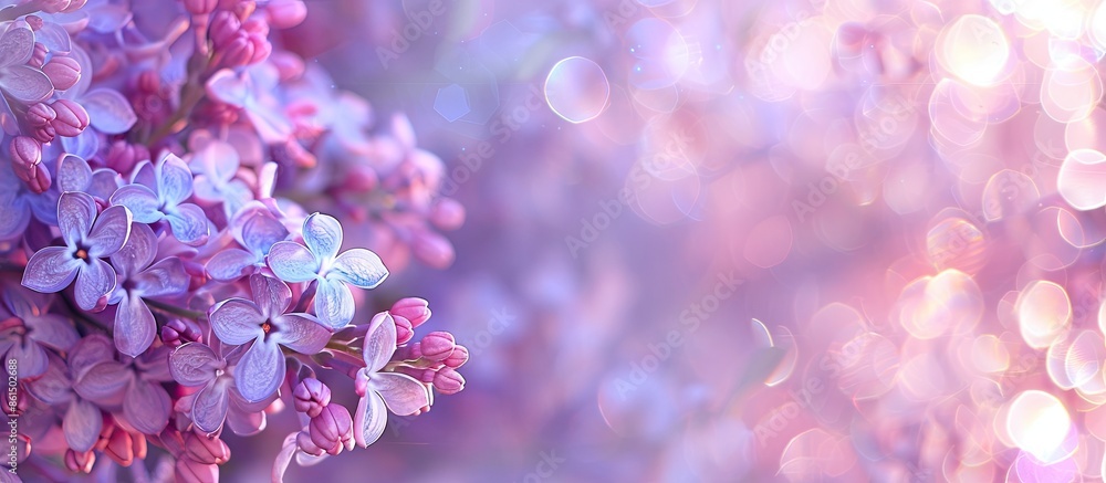 Poster a beautiful photo of lilac flowers in spring with an empty space to add text or graphics, known as a