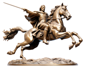 PNG King holding sword riding horse sculpture animal mammal.