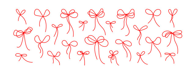 Red bow gift ribbon. Line collection. Holiday set