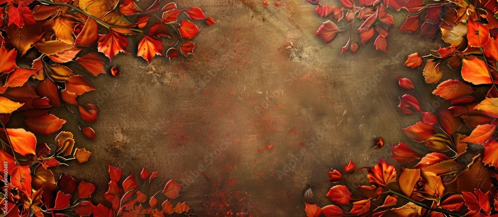 Poster a border decorated with vibrant autumn foliage creating a picturesque frame with plenty of space for