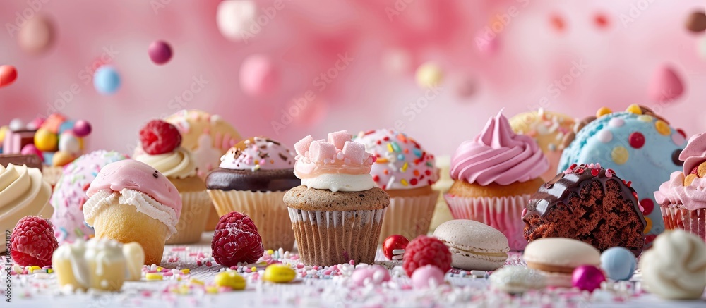 Poster A variety of sweets displayed against a backdrop with open space for additional elements in the image.