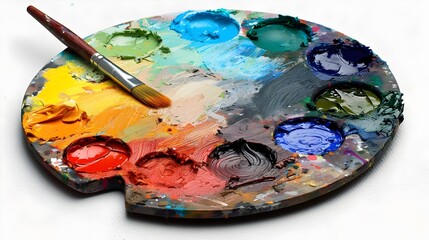 Fototapeta premium Vibrant Paint Palette Icon Representing Creativity on Clean White Background