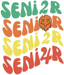 Groovy Typographic Wavy Text 'Senior 2024' Printable PNG Design For Senior Class Of 2024 Graduation Graduating Gifts