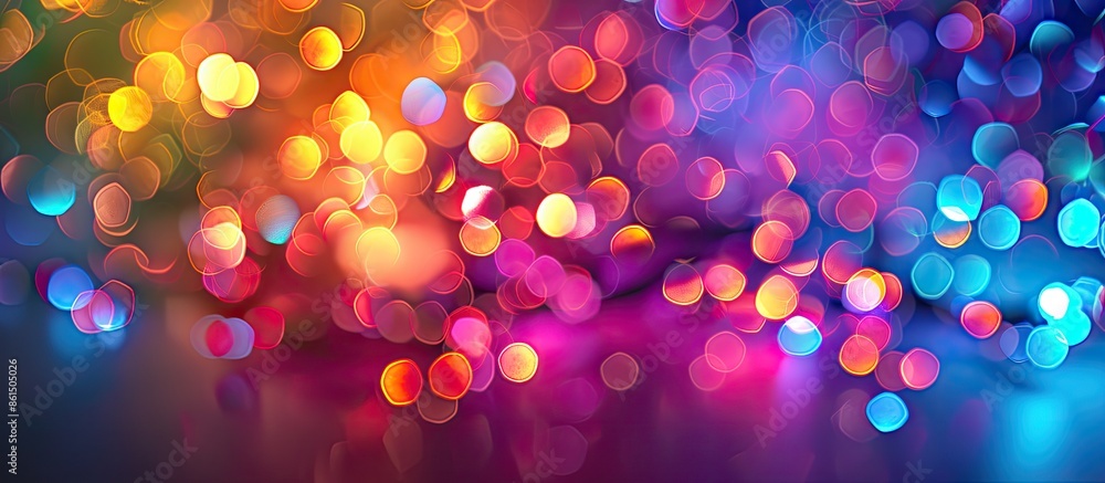 Poster Abstract multicolor background with Christmas lights creating soft, multicolored bokeh circles, perfect for a copy space image.