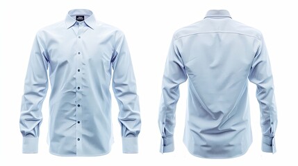 Business or white blue shirt, front and back view mock-up isolated on white background with clipping path