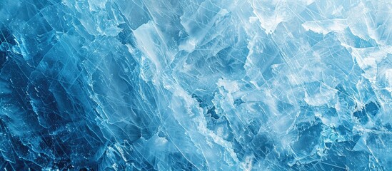 Fototapeta premium Detailed close-up copy space image of scratched blue ice surface for texture or background.