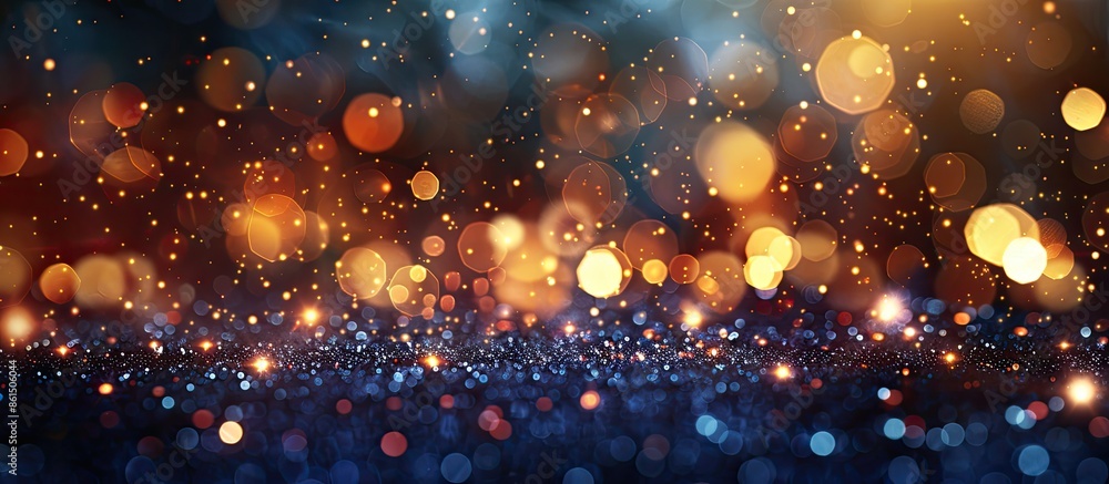 Poster Festive background with warm bokeh lights on a dark backdrop, perfect for layering with any design. Ideal for the holidays, Christmas, and New Year. Horizontal copy space image.