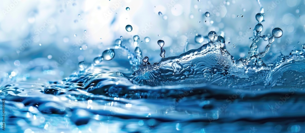 Aufkleber close up macro image of a splashing blue water with copy space.