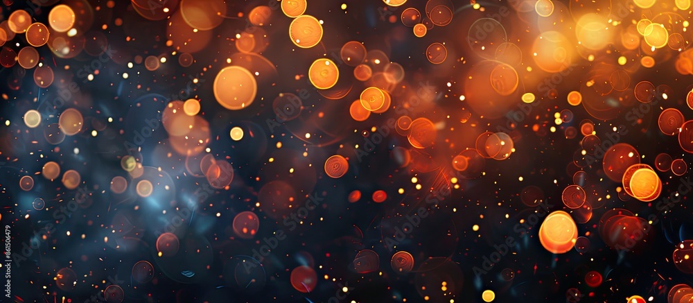 Poster Festive background with warm bokeh lights on a dark backdrop, perfect for layering with any design. Ideal for the holidays, Christmas, and New Year. Horizontal copy space image.