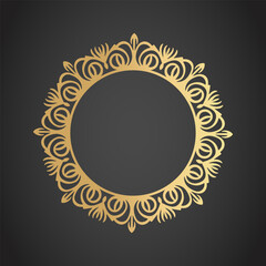 Filigree monogram frame. Elegant round frame template with lace pattern in gold color.