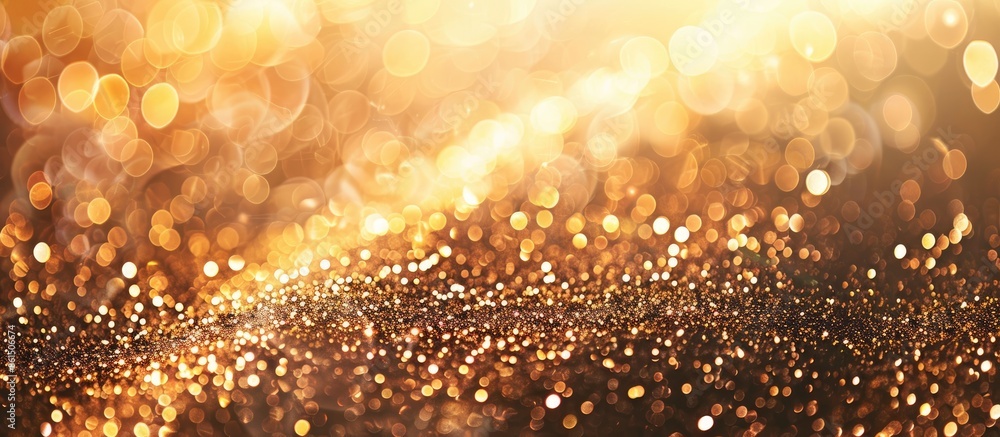 Poster Close-up shot of a festive gold glitter texture with sparkling sequins in a background with copy space image.