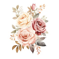 Beautiful watercolor floral arrangement with pink roses and delicate foliage, perfect for invitations, greeting cards, and home decor.