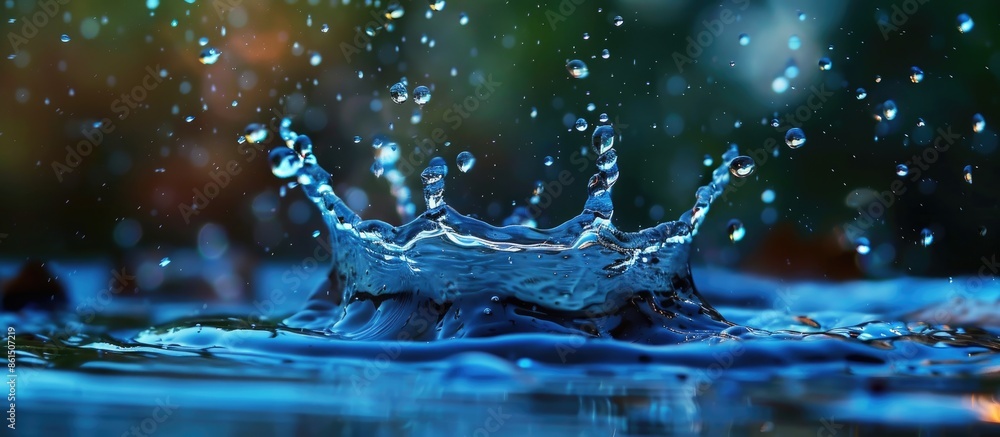 Aufkleber close up macro image of a splashing blue water with copy space.