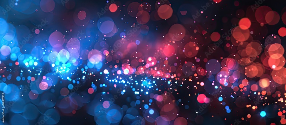 Poster colorful motion curls on a black backdrop with defocused blue and red bokeh, blurred neon leds, idea