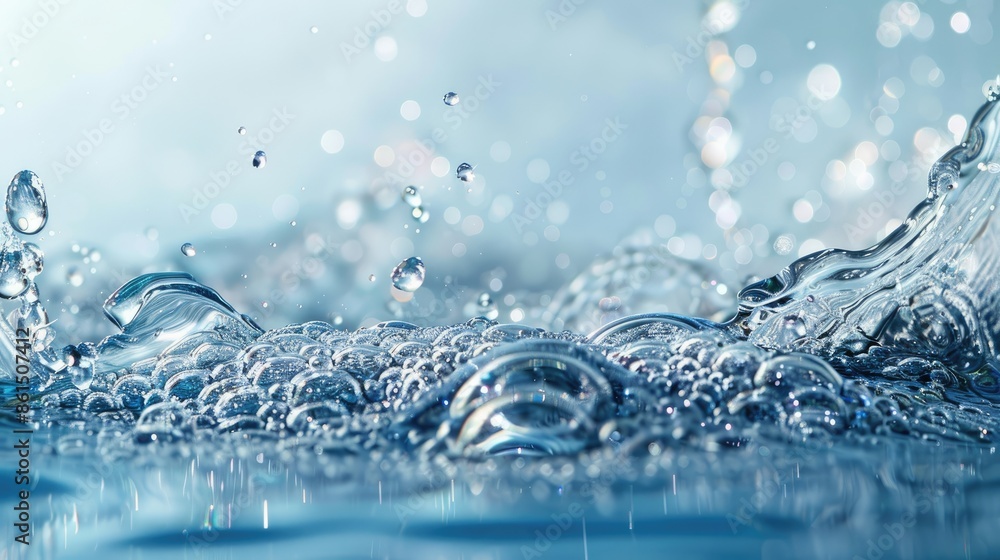 Poster abstract summer backdrop featuring a clear blue water surface with dynamic splashing ripples and gli