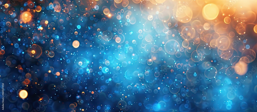 Poster Blurry bokeh effect on a blue background with copy space image.