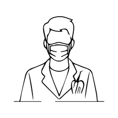 One continuous line drawing of dentist, vector illustration