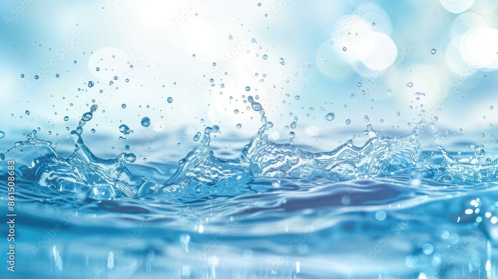 Poster abstract summer backdrop featuring a clear blue water surface with dynamic splashing ripples and gli