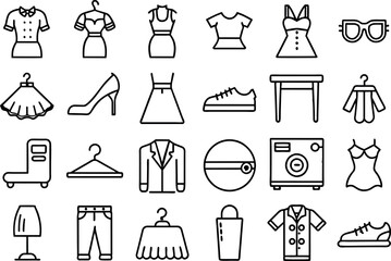 Fashion related editable stroke outline icons isolated on white background flat vector illustration