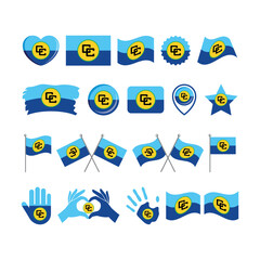 Caribbean Community flag icon set vector isolated on a white background. CARICOM flag graphic design element. Caribbean Community and Common Market flag icons in flat style. CARICOM symbols collection