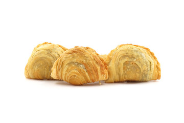 curry puff pastry isolated on white background. Snacks in Thailand.