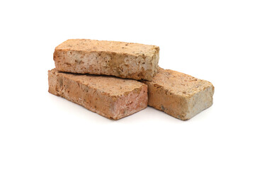 Solid clay bricks used for construction,Old red brick isolated on white background.