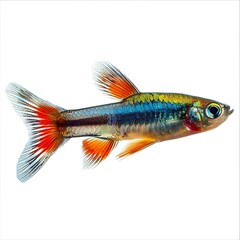 Vibrant Endler s Livebearer with Iridescent Scales and Fan like Tail  Isolated on White Background