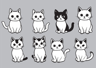 Cute cat hand drow style balck and white