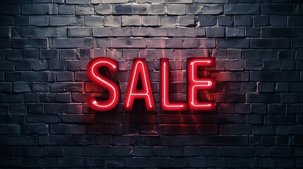 Fototapeta premium Red neon sale sign on brick wall