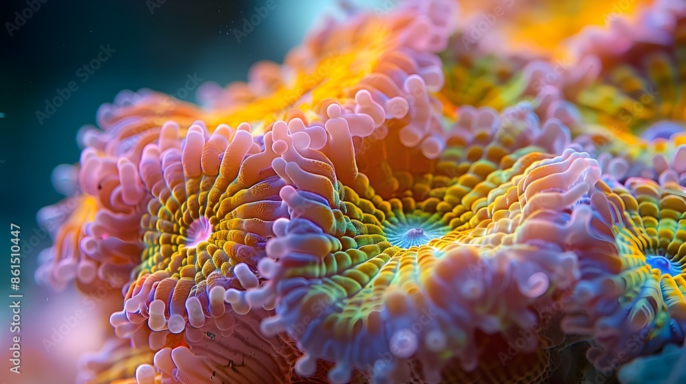 Poster mesmerizing macro of vibrant coral with intricate patterns and colors